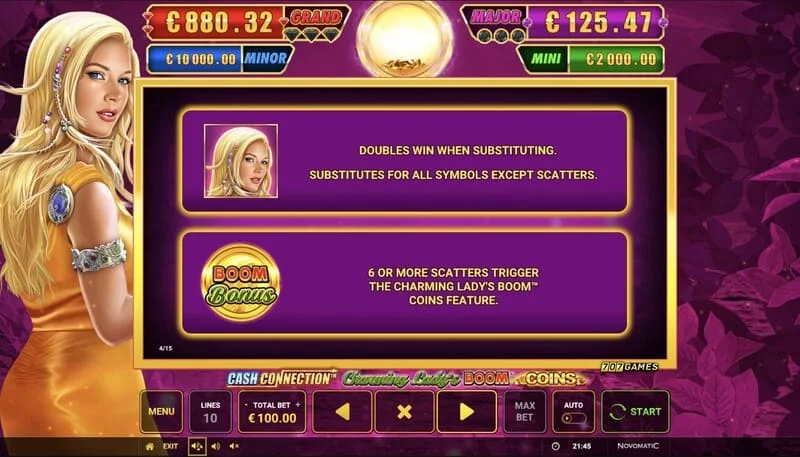 Cash Connection – Charming Lady's Boom Coins – Boom Coins raundo pradžia 7×5 tinklelyje