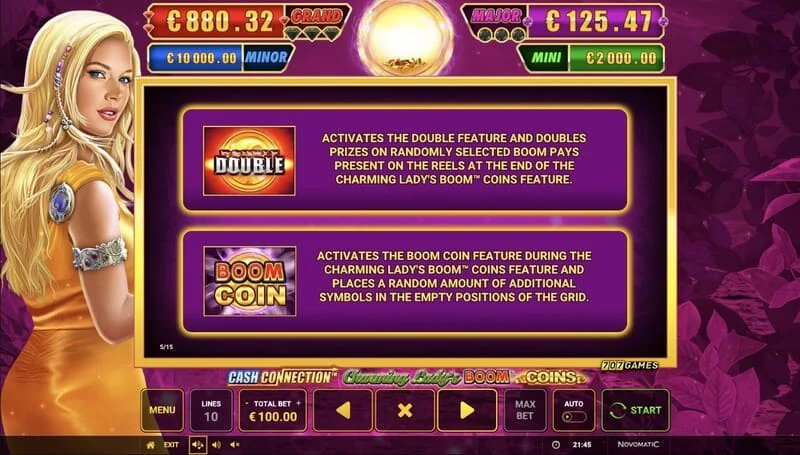Cash Connection – Charming Lady's Boom Coins – priklijuota Boom Coin su daugikliu