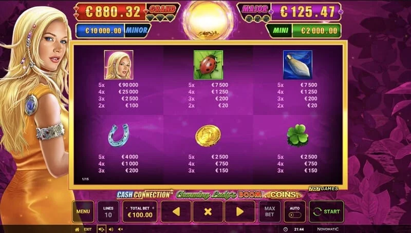 Cash Connection – Charming Lady's Boom Coins – Boom Spins mini žaidimas išplėstame tinklelyje