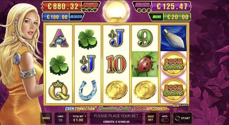 Cash Connection – Charming Lady's Boom Coins – 5×3 tinklelis su sėkmės simboliais